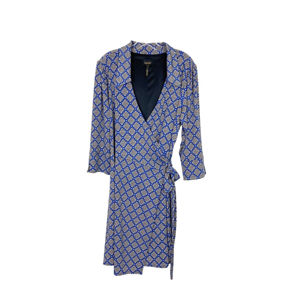 Laundry by Shelli Segal Wrap Dress Size XL Blue Brown White Business Office
